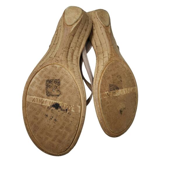 Nine West Sz 9 Made Italy Flower Leather Cork Flip Flops Wedding Heeled - Picture 6 of 6